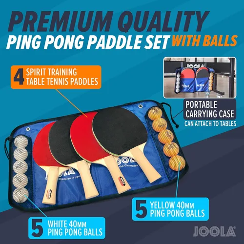 Miniatura 2 de JOOLA Juego de palas de ping pong familiar premium de 4 - Raquetillas de tenis de mesa avanzadas, 10 pelotas de ping pong de 3 estrellas