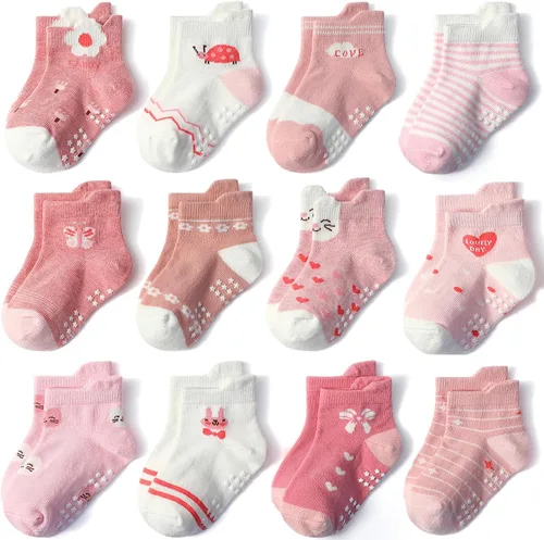 Miniatura 8 de Calcetines SkiBeaut para niños con agarre, 12 pares de calcetines antideslizantes para niños, calcetines de casa para bebés, niños y niñas de 0 a 7