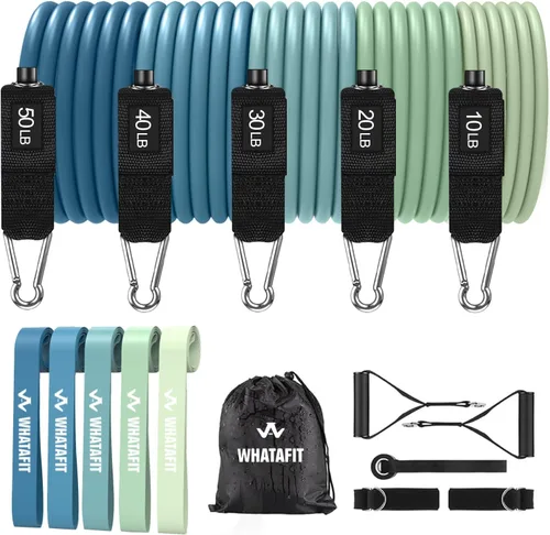 Miniatura 7 de WHATAFIT Bandas de resistencia, bandas de ejercicio, bandas de resistencia para entrenamiento, bandas de entrenamiento con asas para hombres y Multi