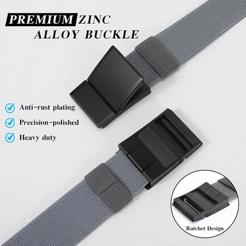 Miniatura 2 de SANSTHS Mens Belt 1.5", Casual Web Golf Ratchet Belts for Men, Stretch Nylon Work Belts with Flip Top Buckle, Black Grey