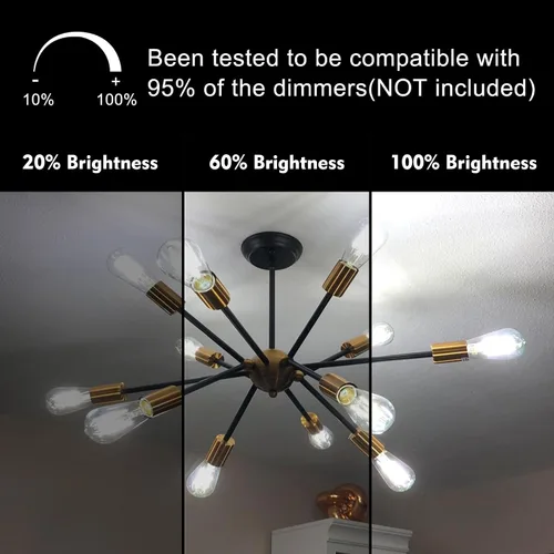 Miniatura 4 de TJOY - Paquete de 12 bombillas LED Edison, regulables, 8W equivalente a 60W, base media E26, luz diurna, 5000K, ST58, 800 lm, ultrabrillante, Luz