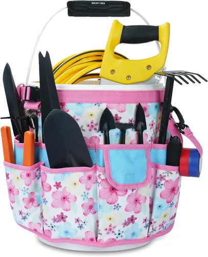 Miniatura 12 de MELOTOUGH Organizador de Cubo Caddy Organizador de Herramientas para Cubo de Jardín Compatible con Cubos de 3.5 a 5 Galones (Rosa y Verde)