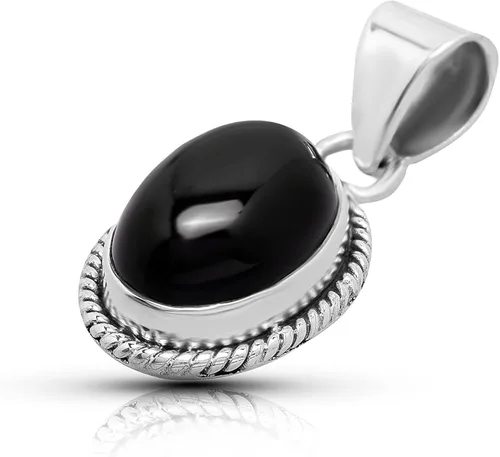 Miniatura 2 de Plata de ley 925Negro Onyx Oval Stone Colgante Étnico, diseño clásico