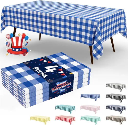 Miniatura 32 de Smiry Paquete de 3 Manteles Desechables de Cuadros Gingham Color Caqui - 54" x 72" Mantel de Plástico de Servicio Pesado, Cubiertas de Mesa