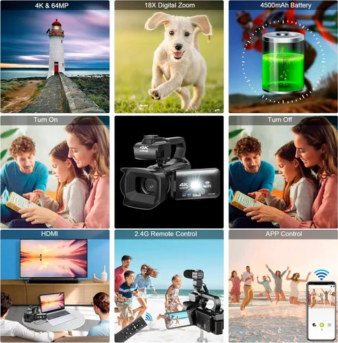 Miniatura 4 de Videocámara de video 4K UHD mejorada con micrófono, zoom digital de 18X, cámara de vlogging de enfoque automático para YouTube Antishake grabadora