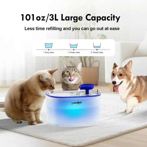 Miniatura 5 de Fuente de agua para gatos de acero inoxidable, dispensador de agua para perros con bomba inalámbrica, dispensador de agua para gatos de 101 oz/3 L