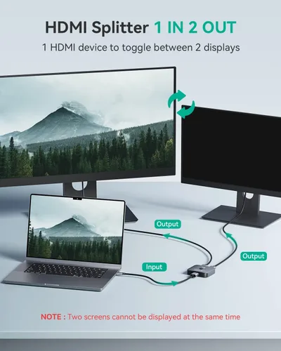 Miniatura 3 de GANA Interruptor HDMI 2.1, divisor de conmutador HDMI 8K bidireccional 2 en 1 salida, 4K @120Hz, 8K @60Hz, 48Gbps aluminio Ultra HD HDMI Hub Gris
