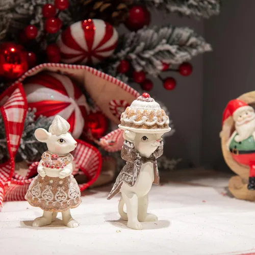 Braxio Juego de 2 figuras de ratón de jengibre para interiores para Navidad, decoración festiva de mesa, adorno de galletas, decoraciones navideñas