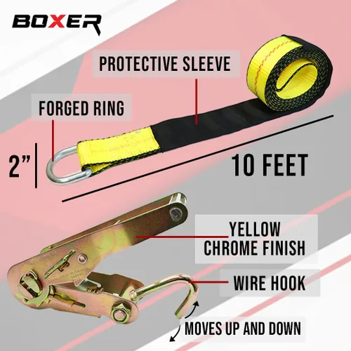 Miniatura 3 de Boxer Herramienta de amarre para coche con ganchos de alambre, estilo lazo, 2 x 120 pulgadas, paquete de 4 unidades, para remolques, cama plana
