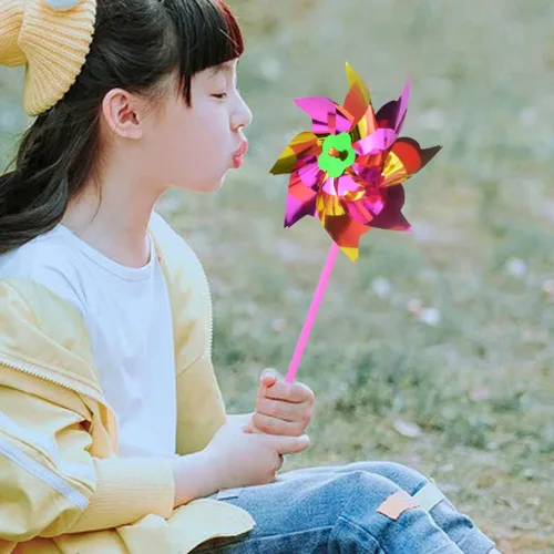 Miniatura 7 de 50 molinetes de plástico de arcoíris, molino de viento, molinillos de fiesta, juego de molinetes de bricolaje para decoración de juguetes, jardín