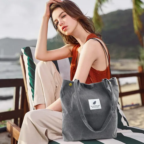 Miniatura 65 de Ayieyill - Bolsa de pana para mujer y niña, con correa de lona para colgar al hombro, bolsa con bolsillo