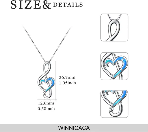 Miniatura 3 de WINNICACA Collares de plata de ley con notas musicales de ópalo creado, joyería de gimnasia para mujeres, adolescentes, niñas, amantes del baile