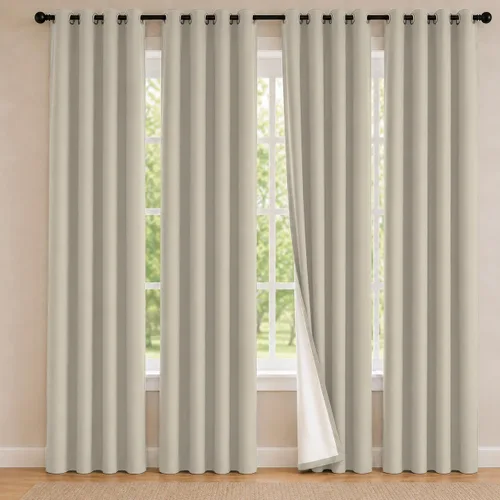 Miniatura 96 de 2 paneles de cortinas 100% opacas, cortinas ligeras con aislamiento térmico con ojales para dormitorio, sala de estar, tratamiento de ventana