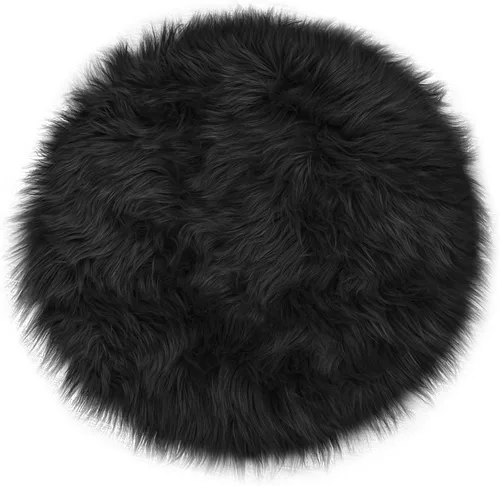 Miniatura 3 de Mini alfombra redonda negra de piel de oveja sintética de 15.7 pulgadas, alfombra circular esponjosa para silla, alfombra peluda para escritorio
