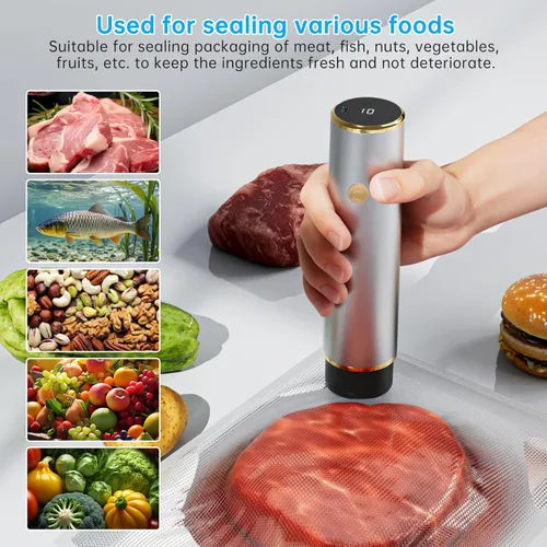 Miniatura 2 de Potente sellador al vacío de mano, máquina compacta para ahorrar alimentos con 10 bolsas reutilizables, diseño portátil para preparación de comidas