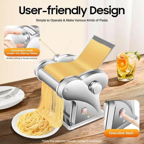 Miniatura 4 de Máquina de pasta eléctrica de 110 V Fideos automáticos Masa de bola de masa Fabricante de piel de dos cuchillos Prensado de acero inoxidable