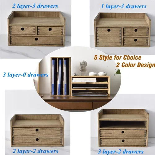Miniatura 8 de KIRIGEN Organizador de escritorio con 3 cajones - Caja de almacenamiento con cajones de madera y bandejas para mesa - Organizador de herramientas