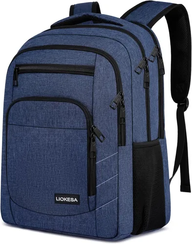 Miniatura 10 de Mochila escolar, mochila grande para adolescentes y niños, mochila delgada para laptop de negocios con puerto de carga USB, bolsa de libros de Gris