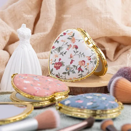 Miniatura 5 de AUEAR, Paquete de 4 pequeñas flores portátiles espejo de maquillaje retro floral doble cara monedero para viaje cosmético corazón