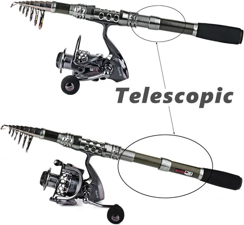 Miniatura 2 de Sougayilang Combos de Caña de Pescar Telescópica y Carrete con Caña de Fibra de Carbono, Carretes Giratorios y Accesorios de Pesca kit completo
