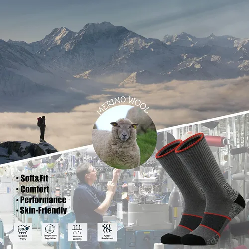 Miniatura 4 de Ortis Calcetines acolchados de lana merino para hombre con control de humedad y peso ligero, transpirable para senderismo al aire libre y ciclismo