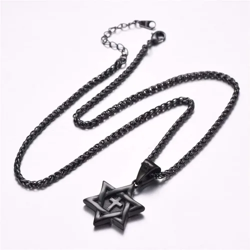 Miniatura 30 de U7 - Collar con Estrella de David para hombres y mujeres, dije hexagonal de acero inoxidable con cruz/piedra de rubí/collares clásicos judíos