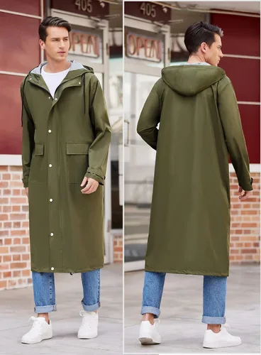 Miniatura 4 de COOFANDY Chaqueta impermeable para hombre con capucha impermeable ligera activa larga