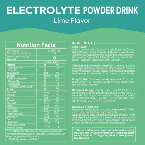 Miniatura 2 de Paquetes de electrolitos en polvo, paquetes de hidratación, 20 barras, electrolitos sin azúcar para una recuperación rápida, mezcla de bebidas
