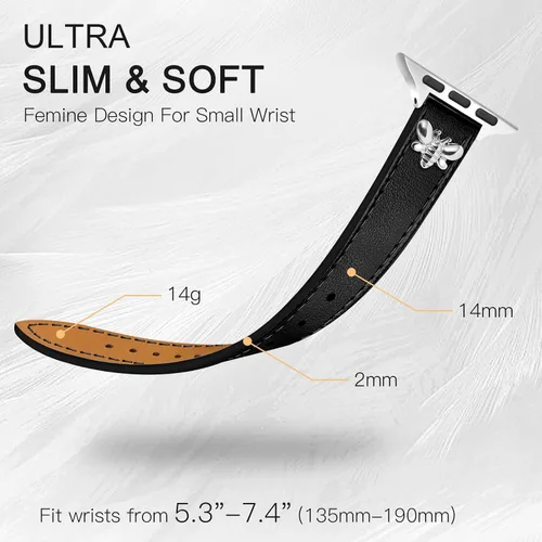 Miniatura 4 de JR.DM Correas de cuero delgadas compatibles con Apple Watch Band 1.496 in 1.575 in 1.614 in 1.654 in 1.732 in 1.772 in 1.811 in 1.929 in, correa