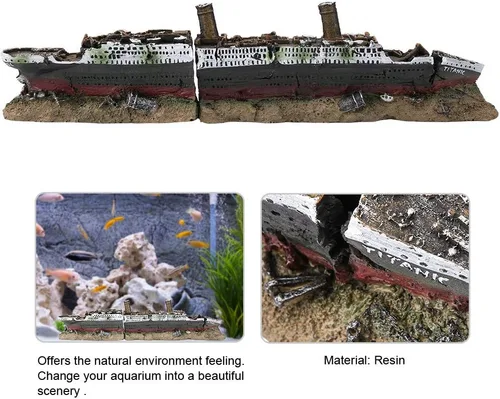 Miniatura 4 de Adornos de naufragio Titanic 15.15 x 3.54 x 2.36 pulgadas, decoración de acuario, adornos de tanque de peces Titanic, material de resina, tema