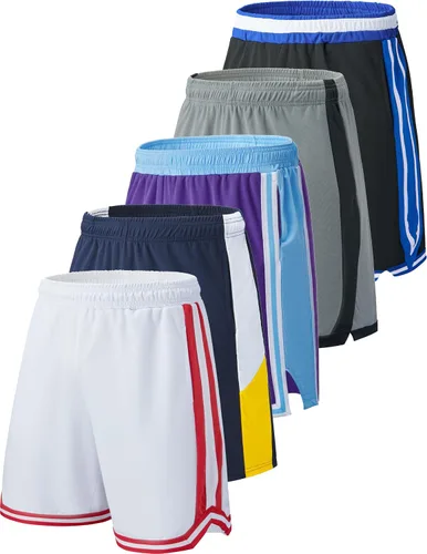 Miniatura 33 de Liberty Imports Paquete de 5 pantalones cortos de baloncesto atléticos de secado rápido para hombre, entrepierna de 9 pulgadas con bolsillos, ropa