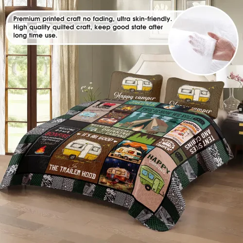 Miniatura 2 de Happy Camping - Juego de edredón para decoración de dormitorio, tamaño individual/Queen/King, para niños, niñas, mujeres, amantes