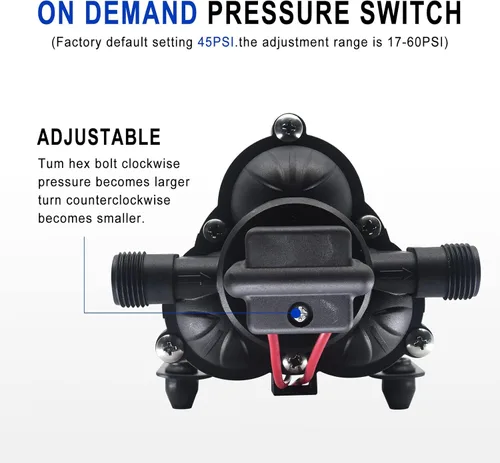 Miniatura 3 de TDRRICH Bomba de presión de agua para RV, bombas de agua de diafragma de 12 V, bomba autocebante de 4GPM 45PSI, bomba de transferencia de diafragma
