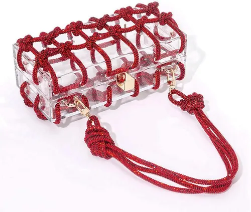 Miniatura 2 de DJBM Bolso de noche de acrílico transparente con diamantes de imitación brillantes, adornado con cristales con purpurina, nudo de cuerda, bolso