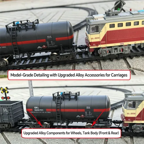 Miniatura 6 de Juego de tren eléctrico, locomotora de vapor eléctrica de aleación SS7C con vagones de pasajeros y pista larga, modelo realista con luces, sonidos