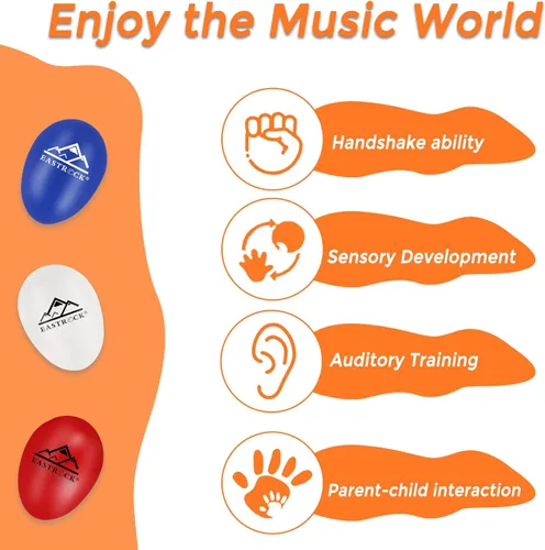 Miniatura 6 de EASTROCK Juego de 6 unidades de maracas musicales en forma de huevo, instrumentos de percusión de mano, plástico