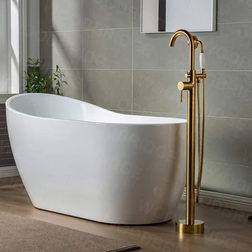 Miniatura 6 de WOODBRIDGE Grifo de llenado de bañera independiente contemporáneo de una sola manija con ducha de mano en acabado dorado cepillado, F0007-BGVT