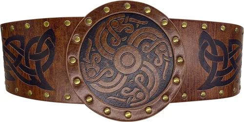 Miniatura 2 de HiiFeuer Viking Cinturón ancho en relieve, cinturón nórdico de piel sintética con corsé de caballero, disfraz LARP de Halloween