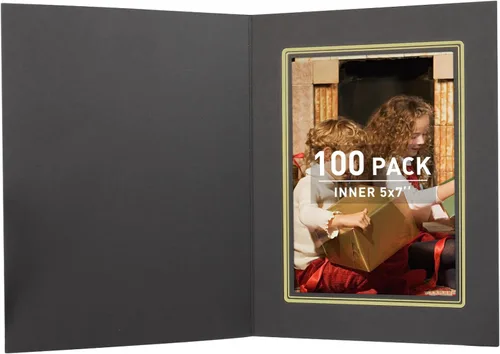 Golden State Art, Paquete de 100 carpetas de fotos de 5 x 7, marco de cartón para fotos, tarjetas con marco de papel, saludos/invitación eventos