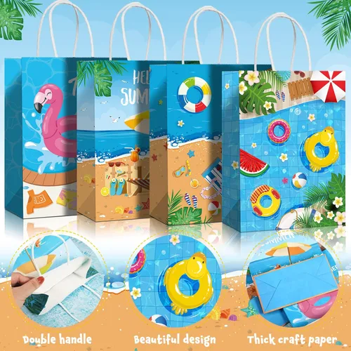 Miniatura 3 de Pajean Bolsas de papel para fiesta en la playa, bolsas de regalo de dulces de piscina de verano para Luau Tropical Beach Party Favores Suministros