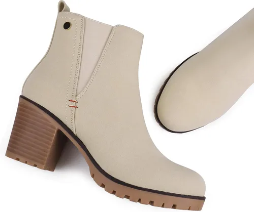 Miniatura 6 de JABASIC - Botines casuales de ante para mujer con tacón de bloque, botas de meter tipo Chelsea
