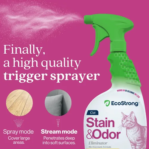 Miniatura 8 de Eco Strong Eliminador de manchas y olores de gatos Neutralizador de olores de orina enzimática – Quitamanchas para alfombras, cajas de arena, ropa