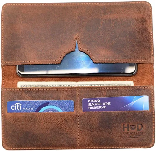 Miniatura 3 de Hide & Drink, Cartera para teléfono celular hecha a mano de cuero de grano completo, Bourbon Marrón, Cartera de viaje