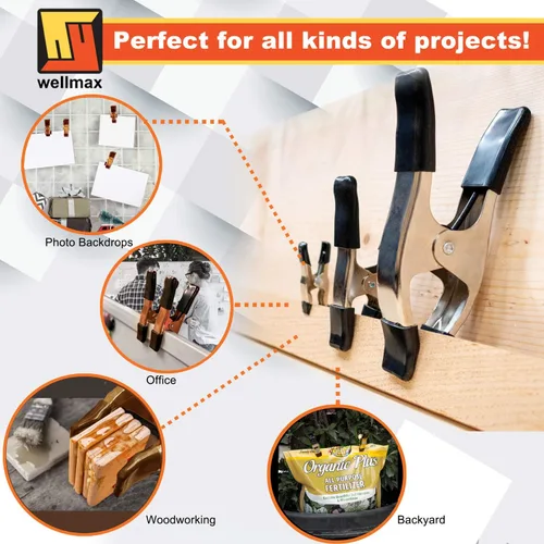 Miniatura 7 de Wellmax Surtido de 16 abrazaderas de resorte – Abrazaderas niqueladas resistentes de 2, 4 y 6 pulgadas para carpintería, marco, bricolaje