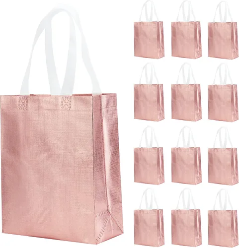 Miniatura 13 de 12 unidades de bolsas de regalo reutilizables no tejidas con asas para recuerdos de fiesta de 8 pulgadas de ancho x 4 pulgadas de largo x 10 Mix