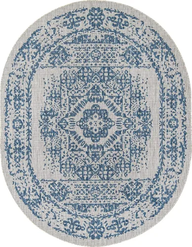 Miniatura 24 de Unique Loom Alfombra de la colección tradicional para exteriores, desgastada durante el tiempo (octágono de 5 pies y 3 pulgadas, azul/gris)