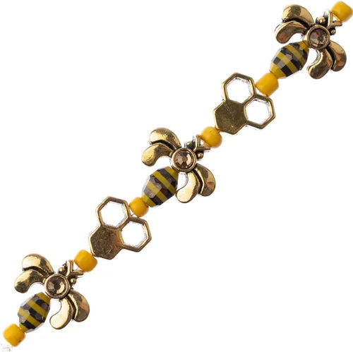 Miniatura 11 de John Bead Hilo de cuentas de 5 pulgadas en forma de panal y abejas en blanco y negro con detalles de bronce