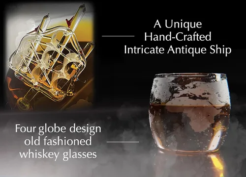 Miniatura 5 de Juego de decantador de whisky con diseño de globo terráqueo con 4 vasos para whisky con grabados. Regalos para papá, esposo, hombre, espacio