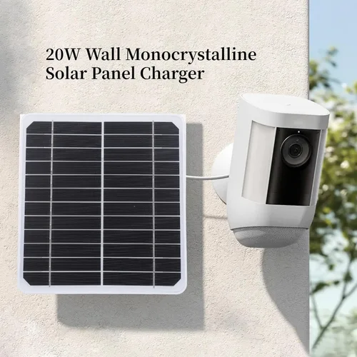 Miniatura 5 de AUNMAS Panel solar monocristalino de 20 W para cámara de seguridad al aire libre, 5 V, impermeable, ajustable, montaje en pared con cable de 9.8 pies