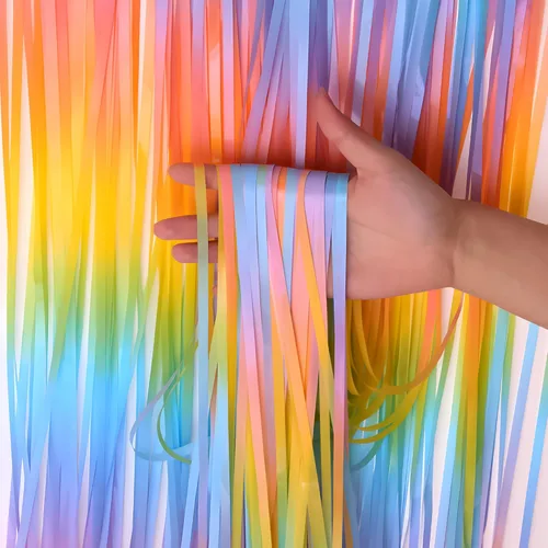 Miniatura 2 de GREATRIL - Cortina de flecos de papel aluminio en tonos pastel degradados, para decoraciones de fiestas infantiles, aulas, o temáticas de unicornio